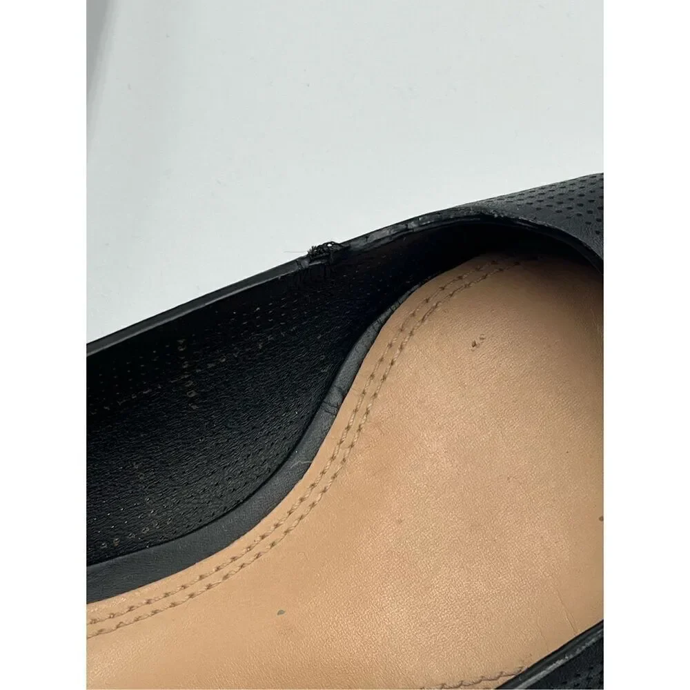Tory Burch Lowell 2 Perforated Black Leather Ballerina Ballet Flat w Logo Size 7